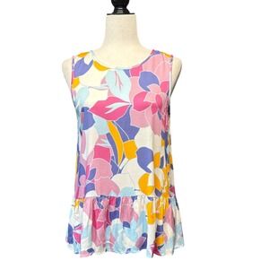 Tribal Jeans Womens Floral Peplum Sleeveless Blouse Daisy Pink Blue Yellow S NWT